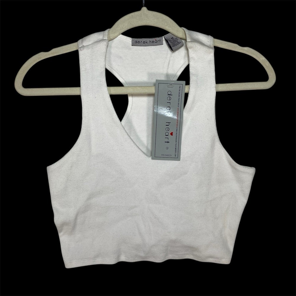 NWT Derek Heart White cropped tank Size M Workout Gym Outdoor